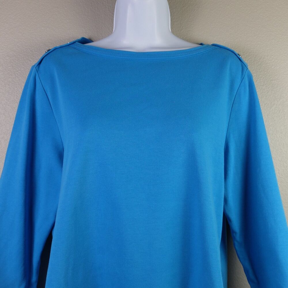 Westbound Blue Button Shoulders Top Size Medium - Picture 2 of 6